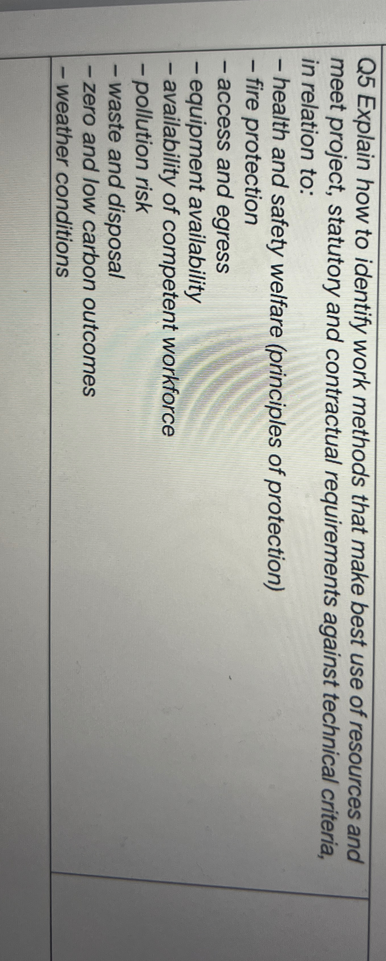  Q5 Explain how to identify work methods that make best use