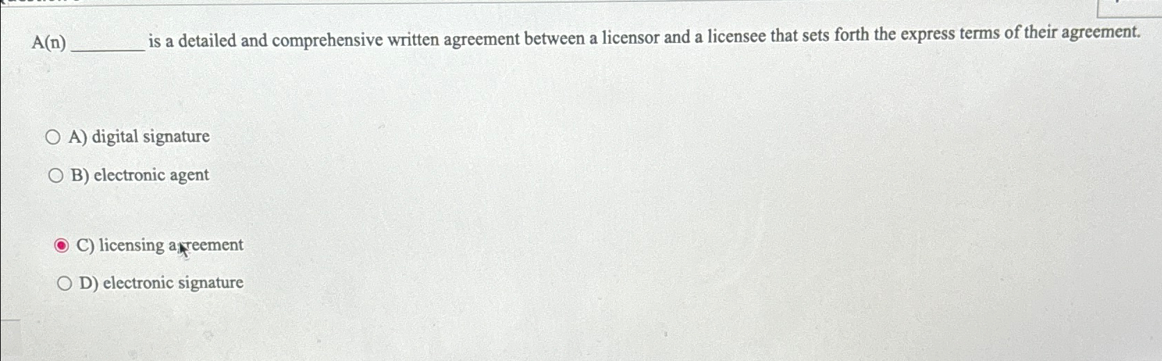  A(n) is a detailed and comprehensive written agreement between a licensor