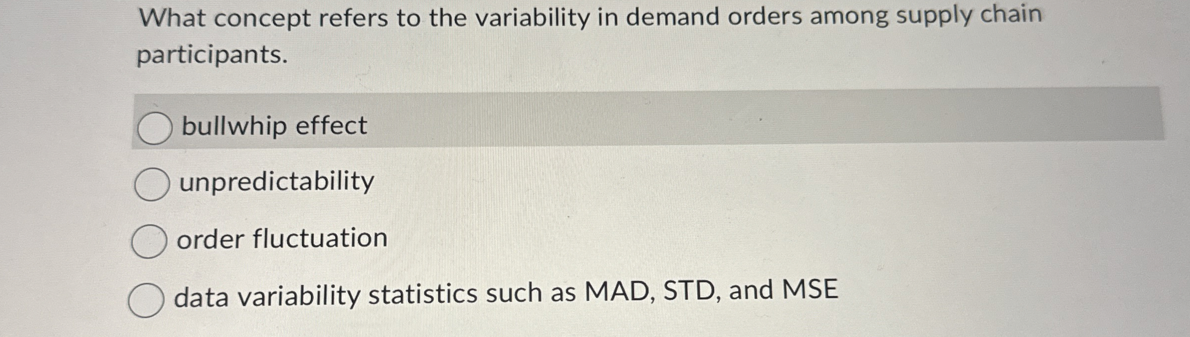  What concept refers to the variability in demand orders among supply