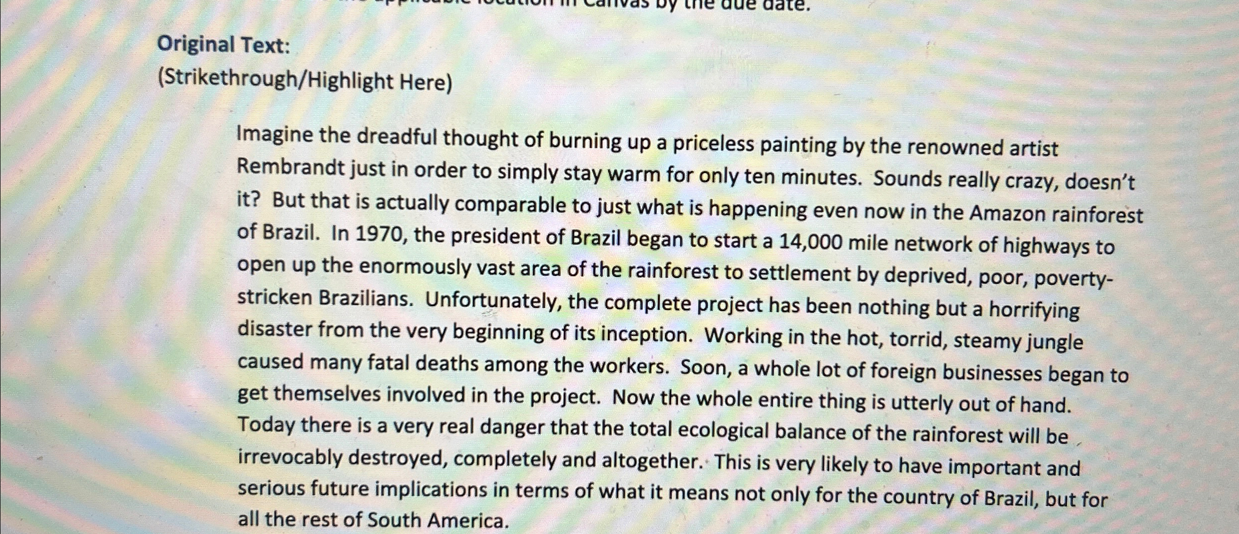  Original Text: (Strikethrough/Highlight Here) Imagine the dreadful thought of burning up