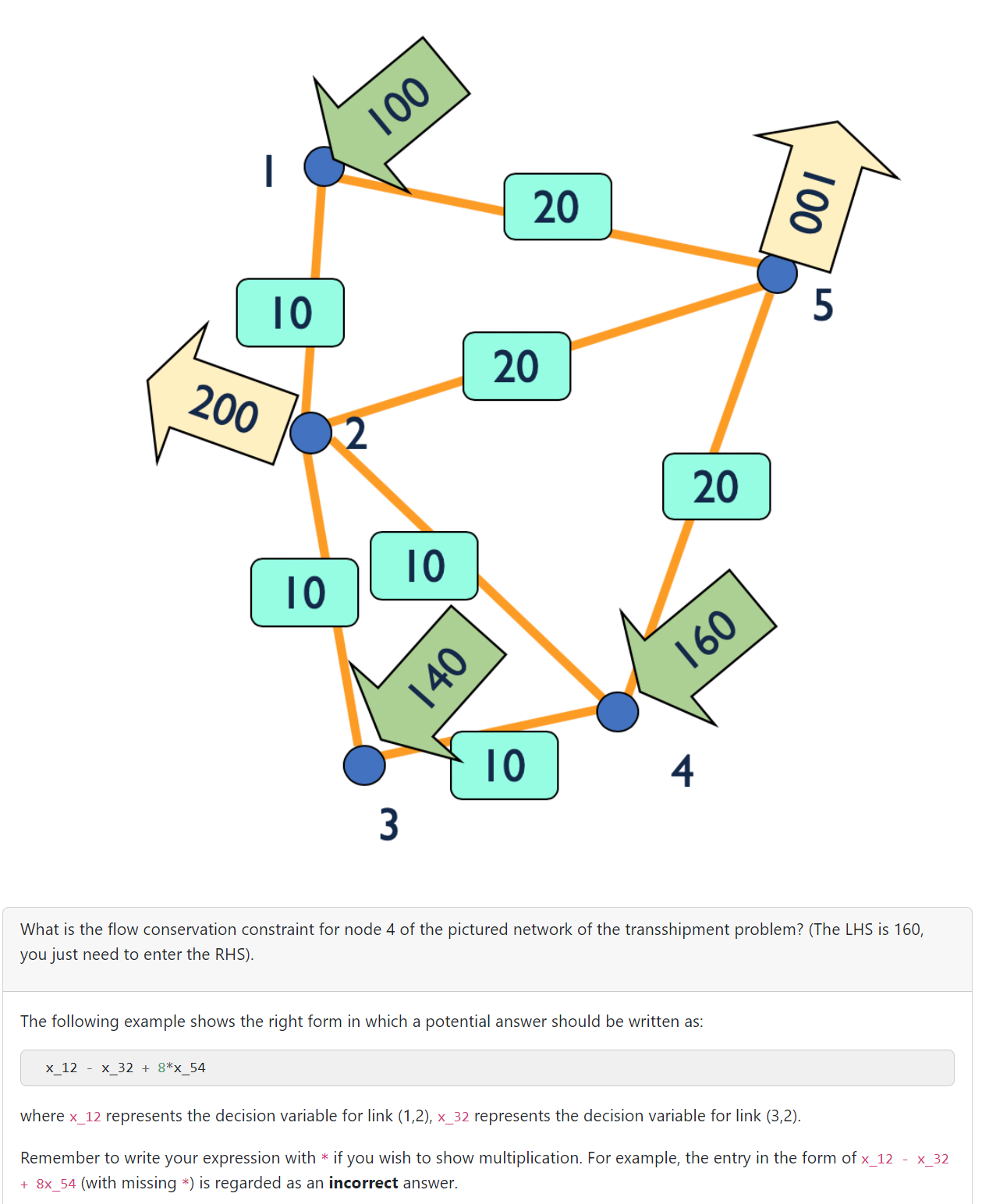  What is the flow conservation constraint for node 4 of the