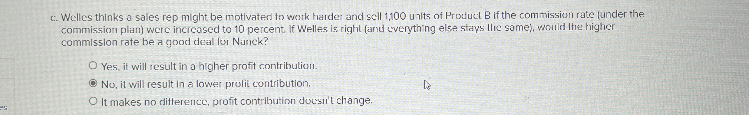  c. Welles thinks a sales rep might be motivated to work