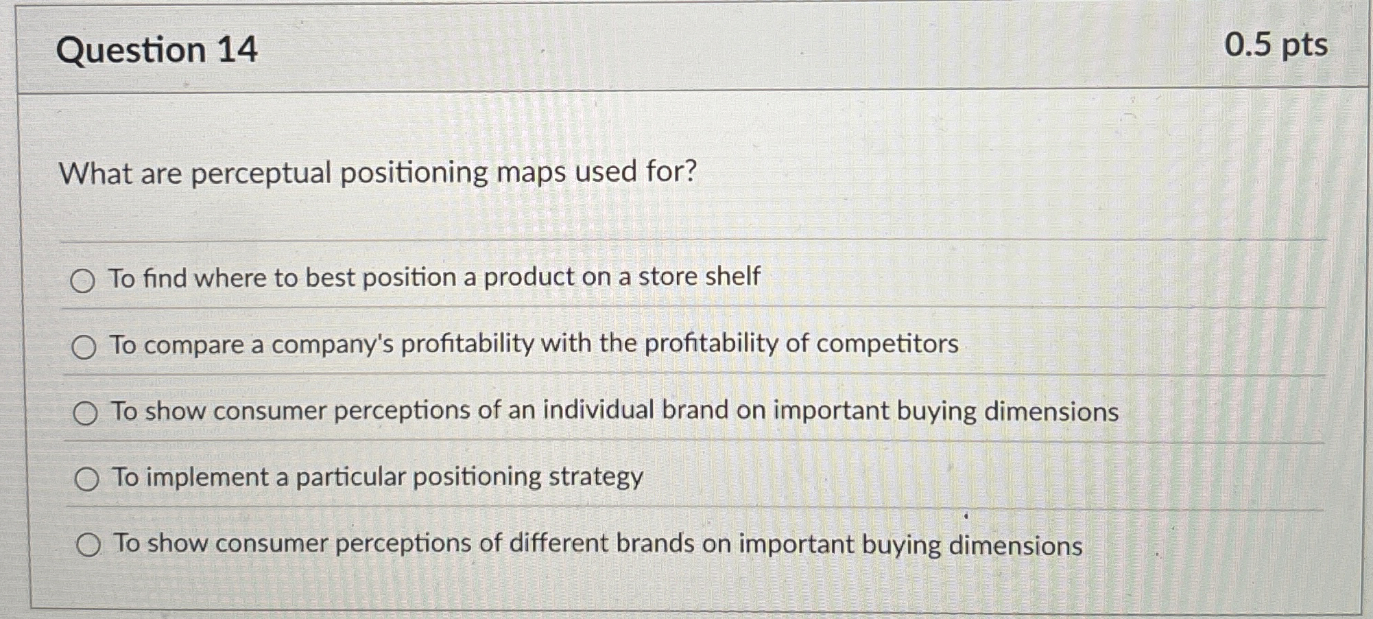  Question 14 What are perceptual positioning maps used for? To find