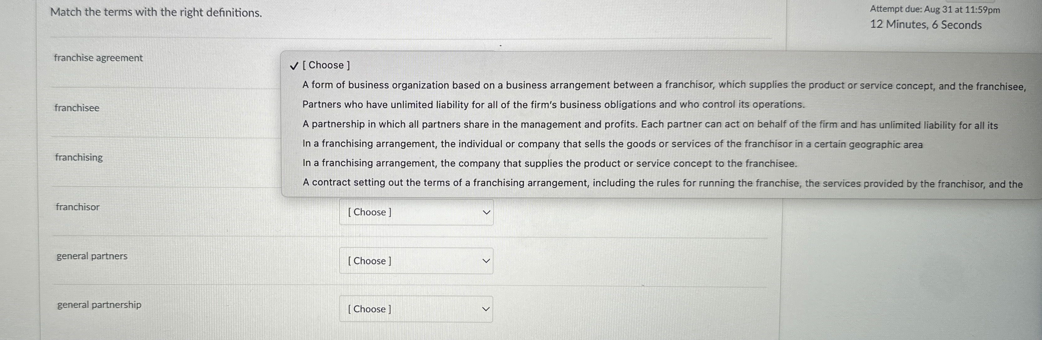  Match the terms with the right definitions. Attempt due: Aug 31