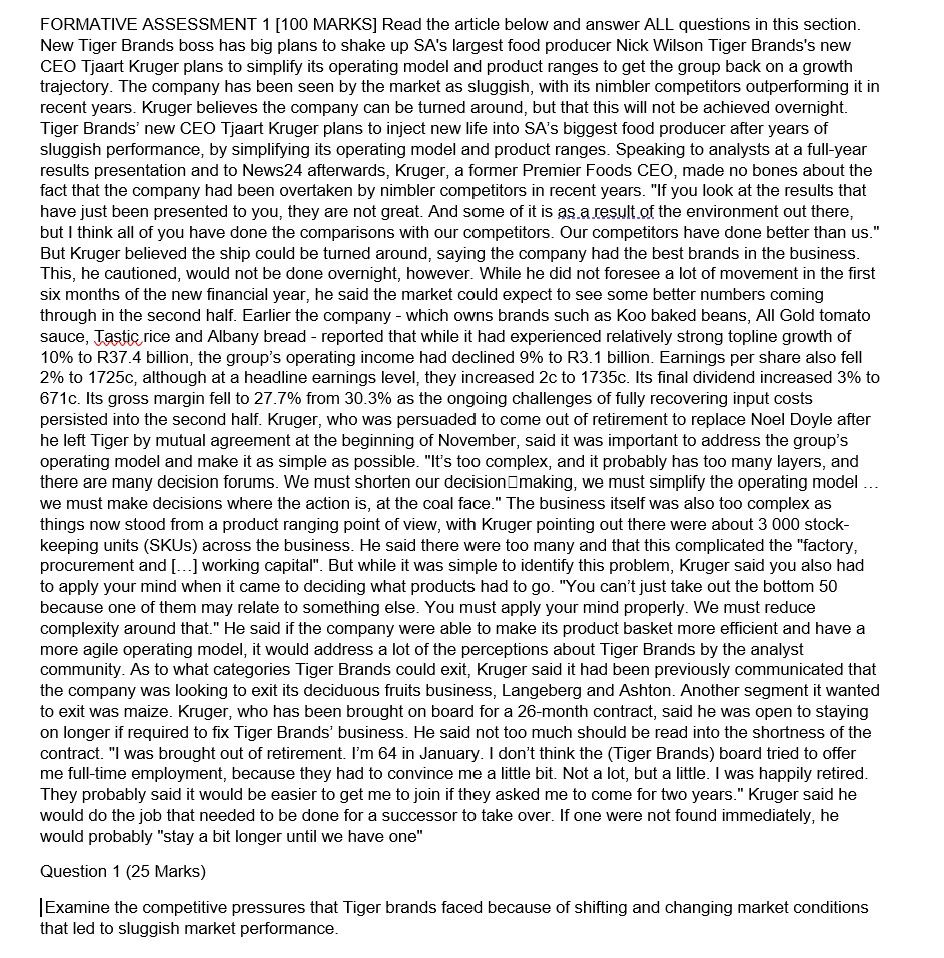  FORMATIVE ASSESSMENT 1[100 MARKS] Read the article below and answer ALL