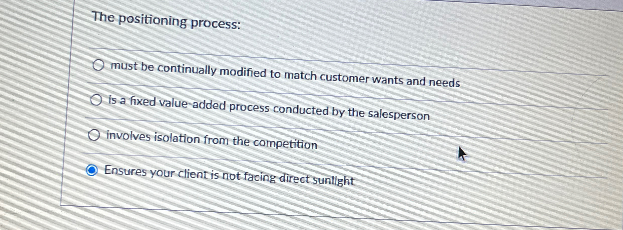  The positioning process: must be continually modified to match customer wants