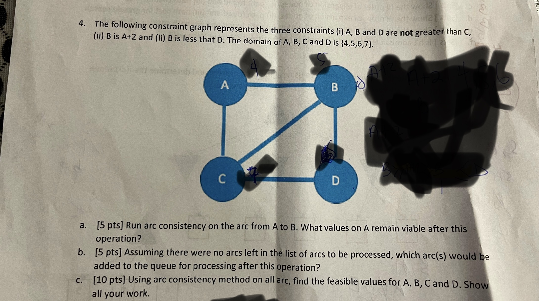  The following constraint graph represents the three constraints (i)A,B and D