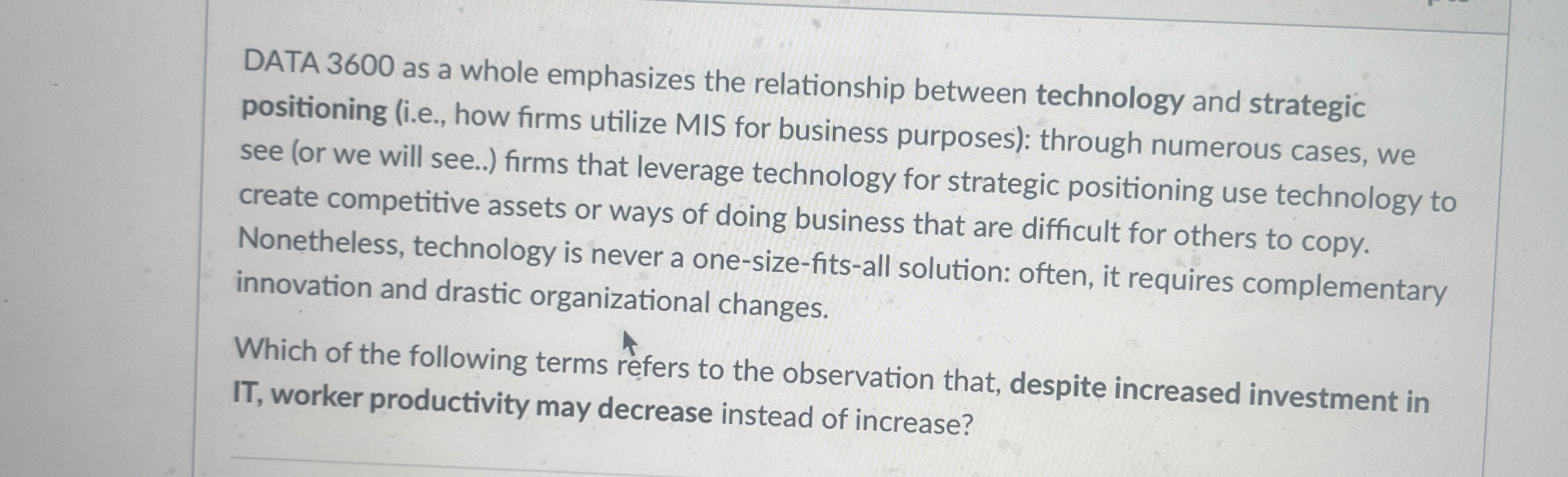  DATA 3600 as a whole emphasizes the relationship between technology and