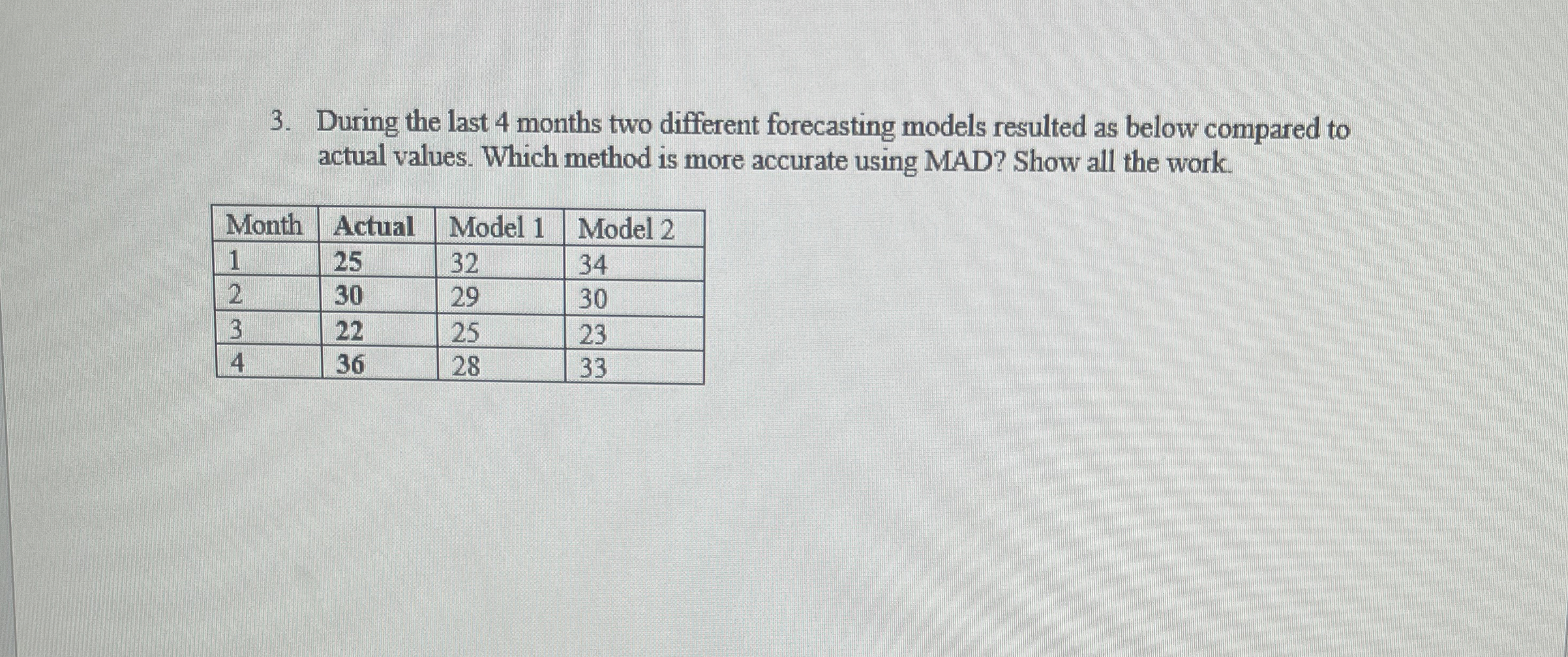  During the last 4 months two different forecasting models resulted as