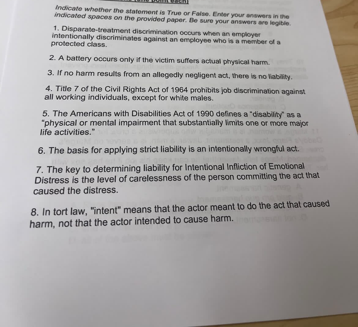  Indicate whether the statement is True or False. Enter your answers