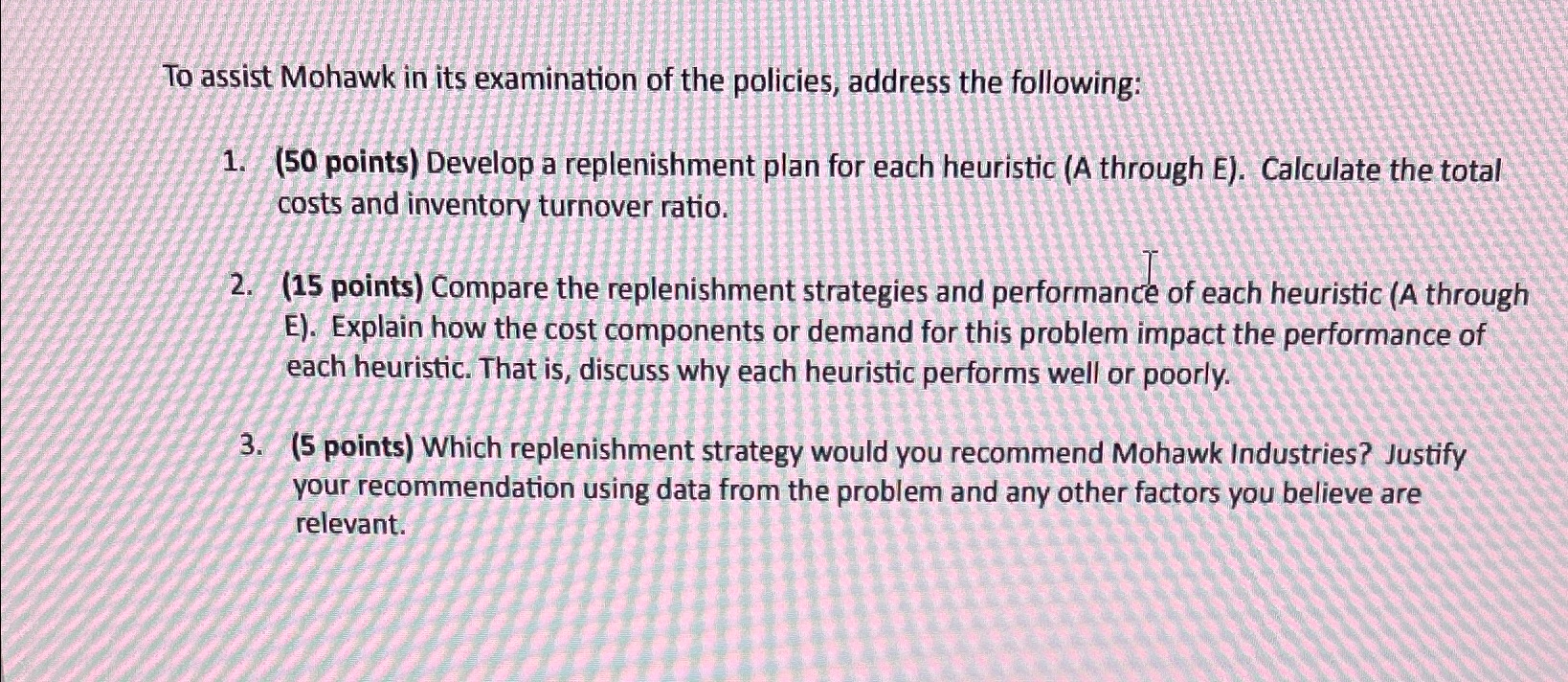  Complete the Following Problem Mohawk Industries builds transmissions for a large