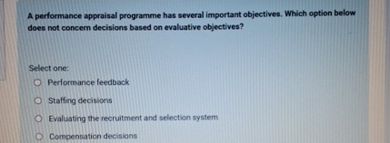  A performance appraisal programme has several important objectives. Which option below