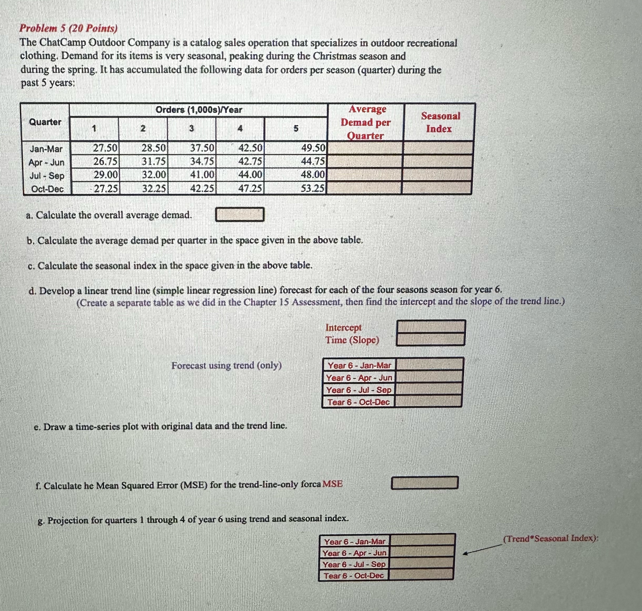  Problem 5(20 Points) The ChatCamp Outdoor Company is a catalog sales