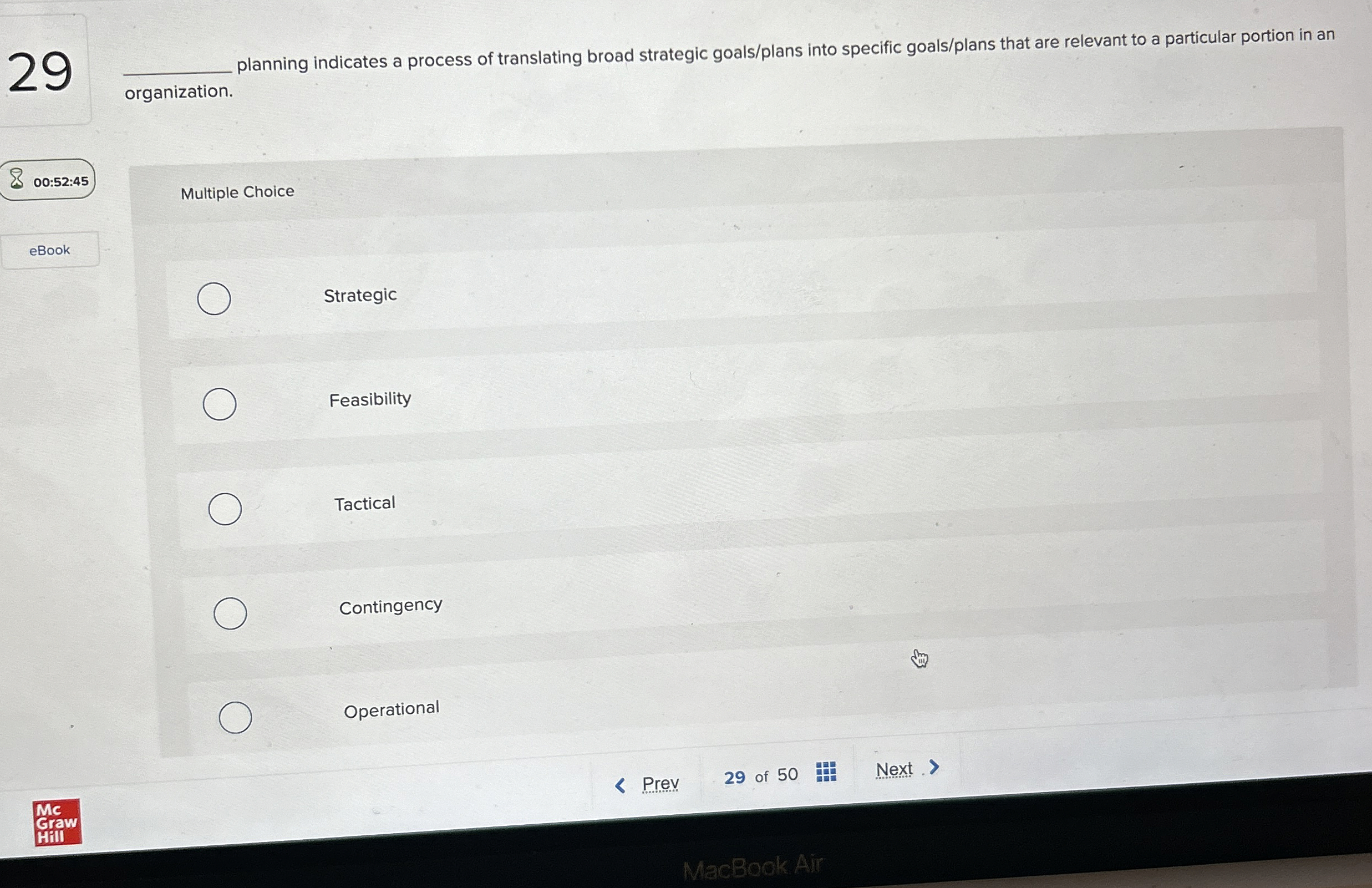  29 q, planning indicates a process of translating broad strategic goals/plans