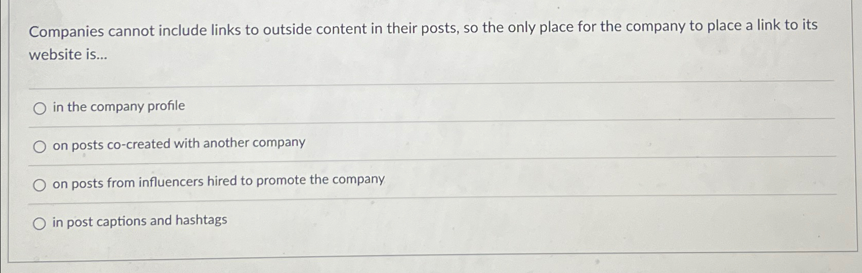  Companies cannot include links to outside content in their posts, so