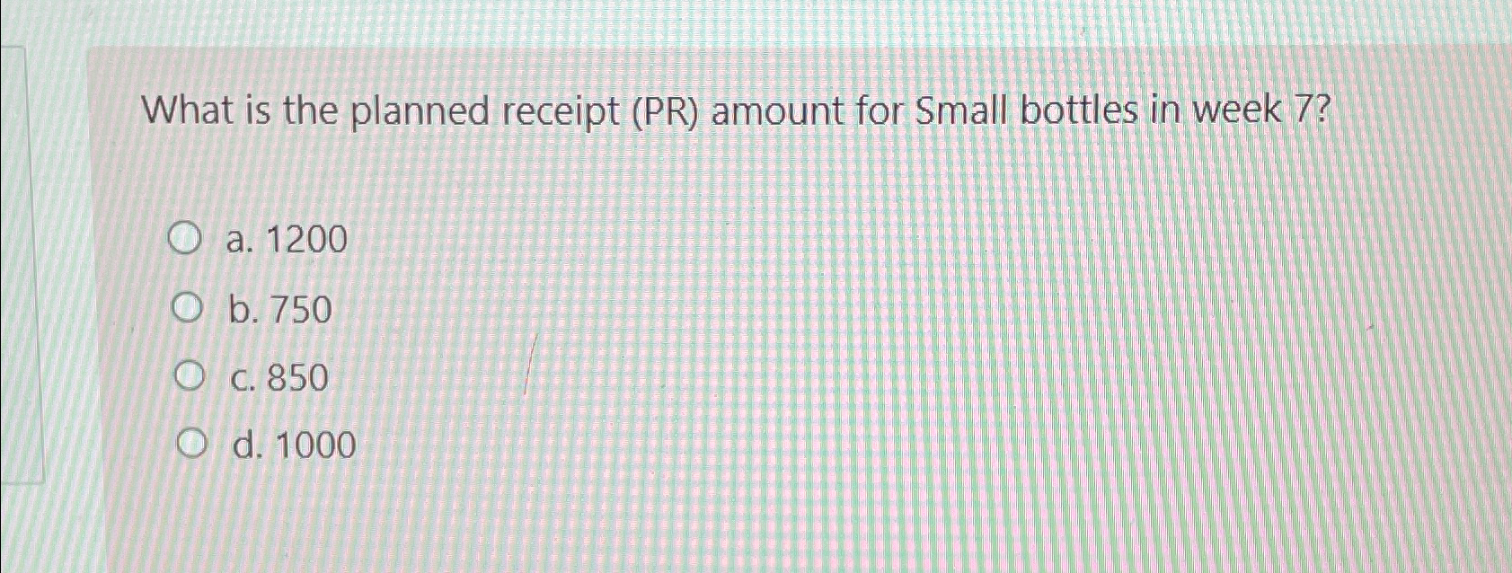  What is the planned receipt (PR) amount for Small bottles in