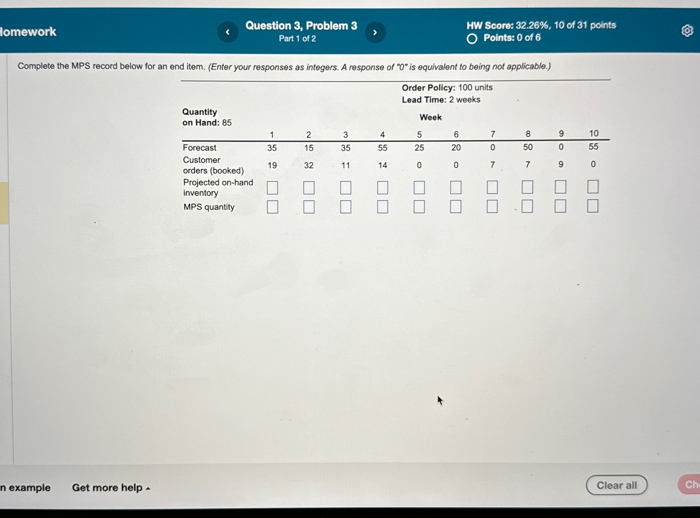  Question 3, Problem 3 HW Score: 32.26%,10 of 31 points lomework