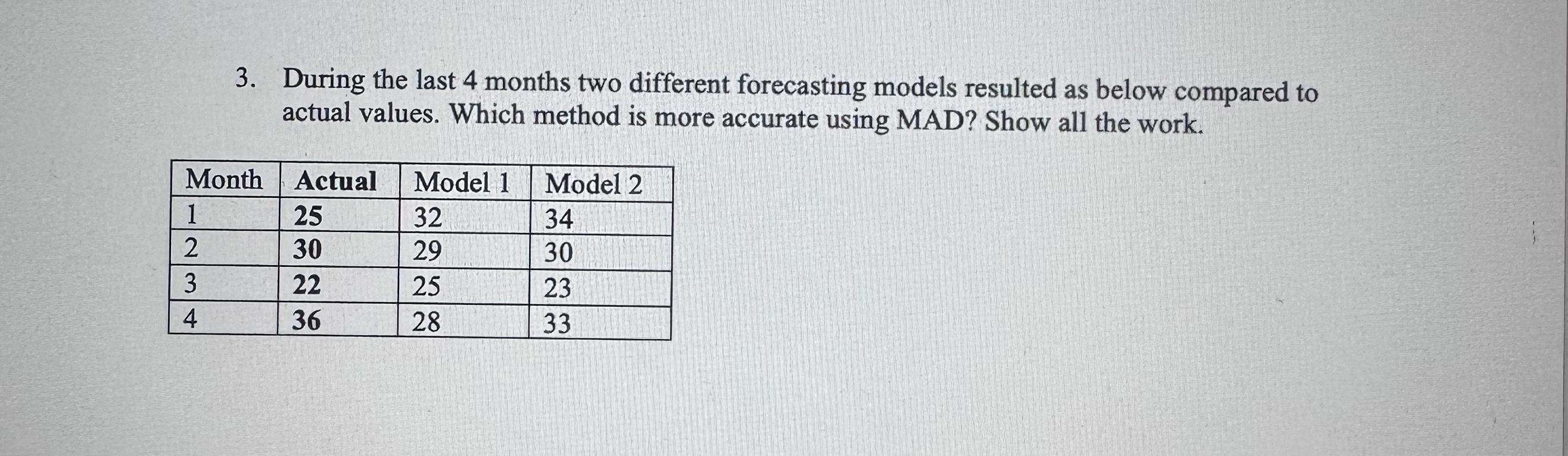  During the last 4 months two different forecasting models resulted as