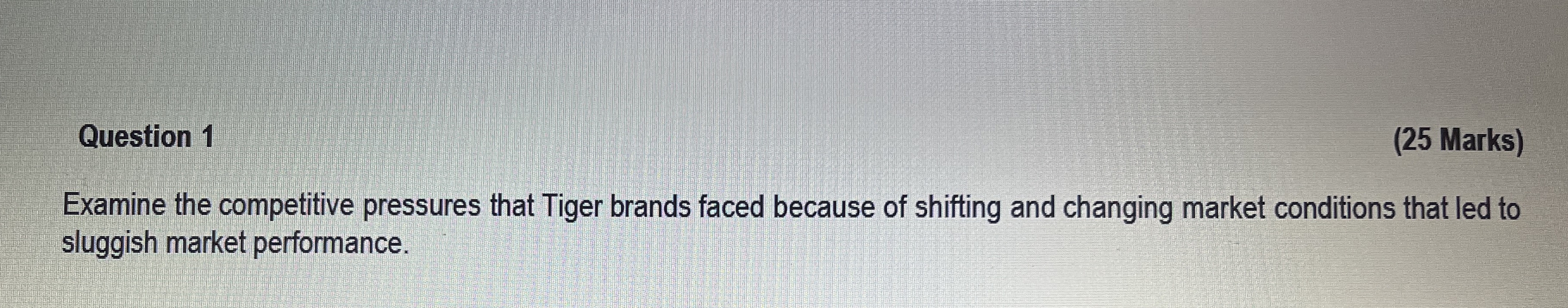  WQuestion 1 (25 Marks) Examine the competitive pressures that Tiger brands