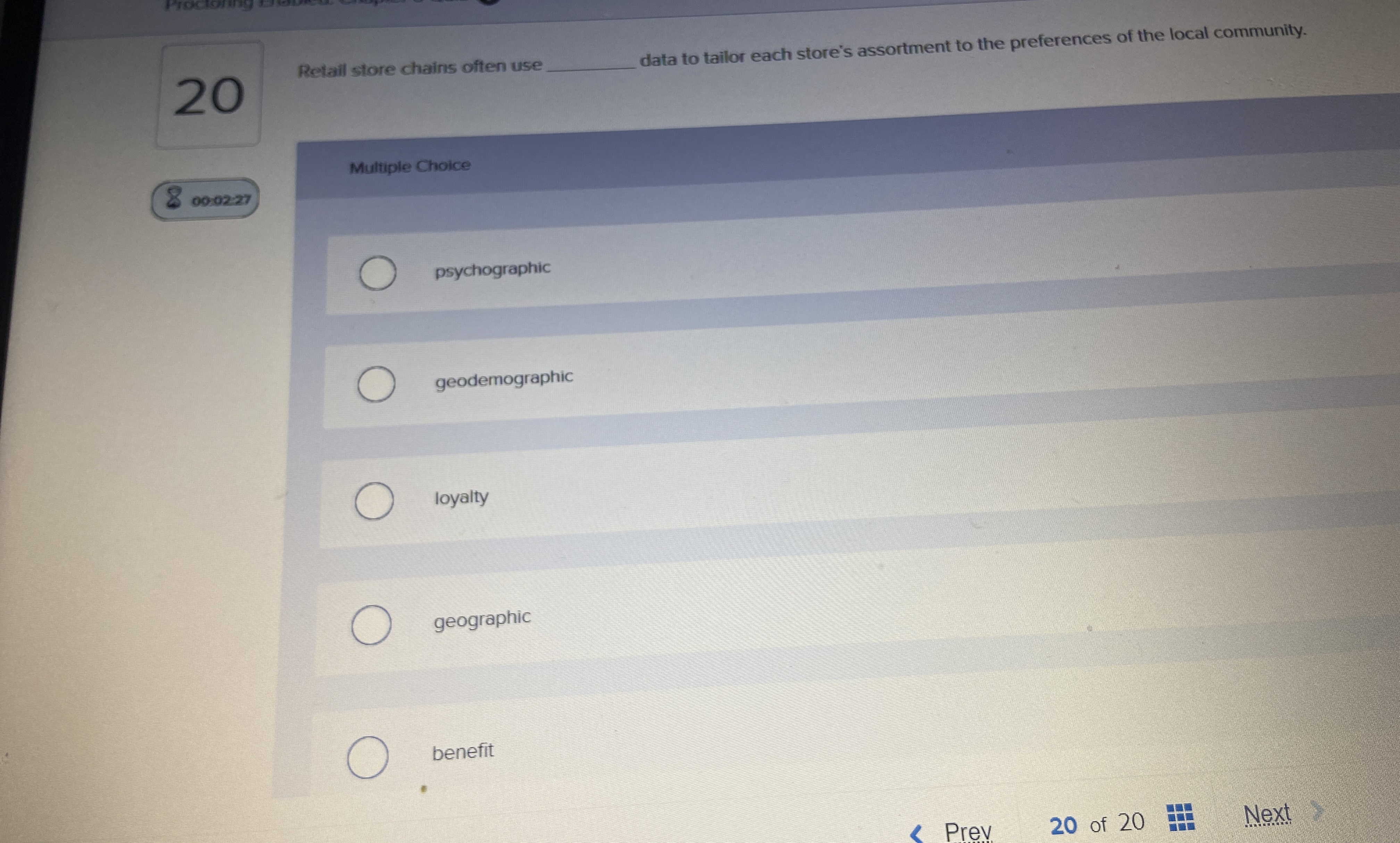  20 Retail store chains often use q, data to tailor each