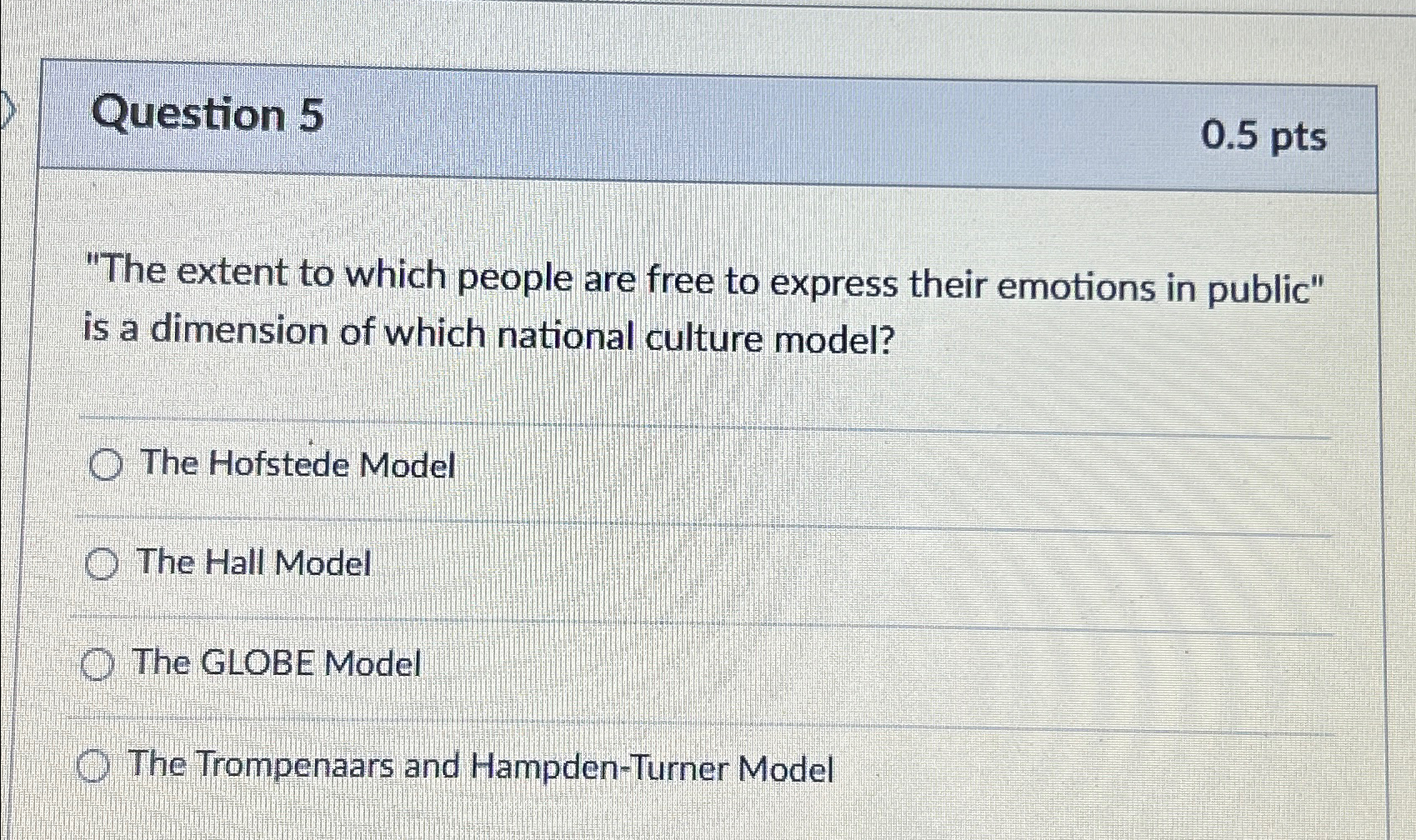  Question 5 0.5pts "The extent to which people are free to