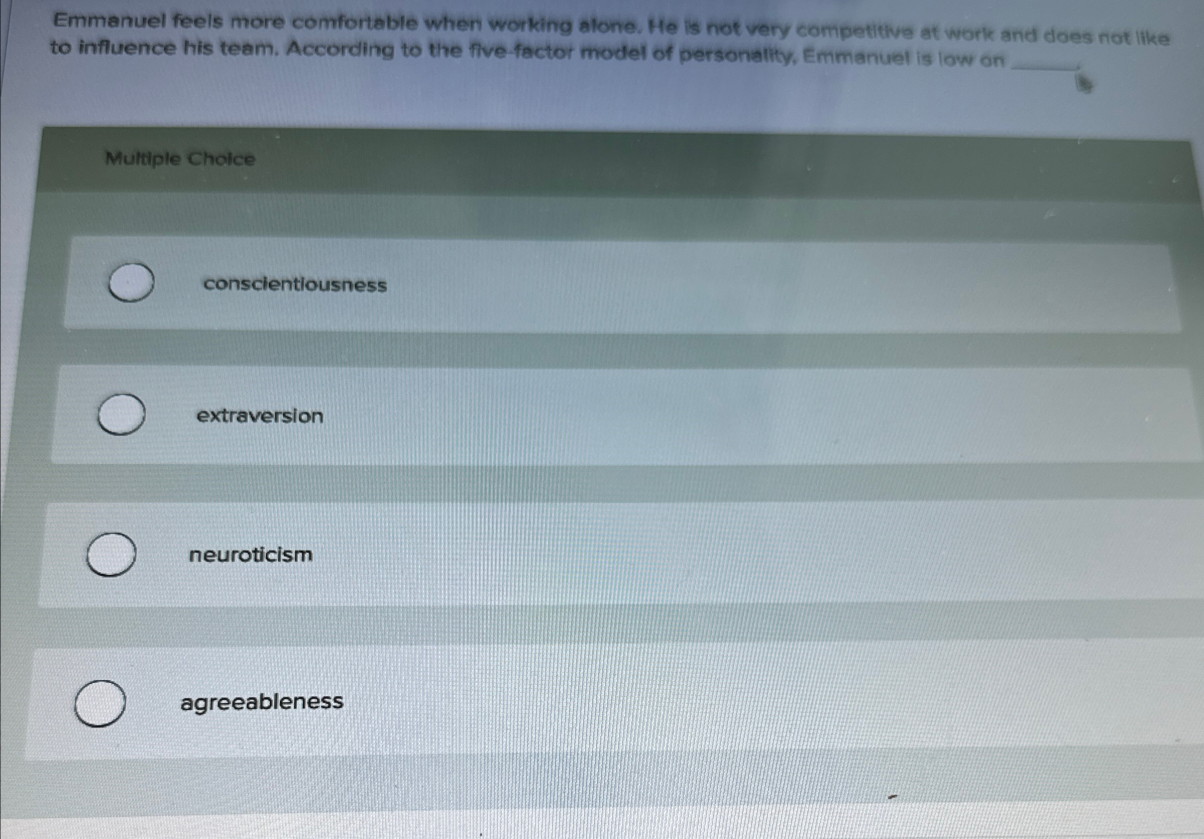  Emmanuel feels more comfortable when working alone. He is not very