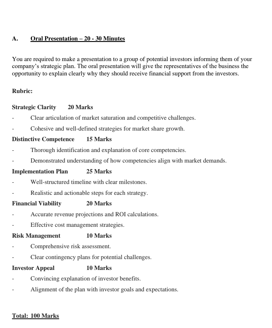  A. Oral Presentation-20-30 Minutes You are required to make a presentation