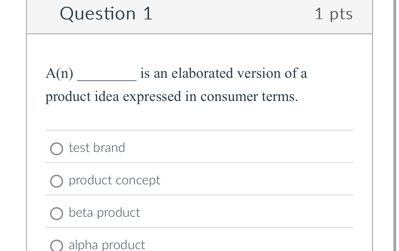  Question 1 1 pts A(n) is an elaborated version of a