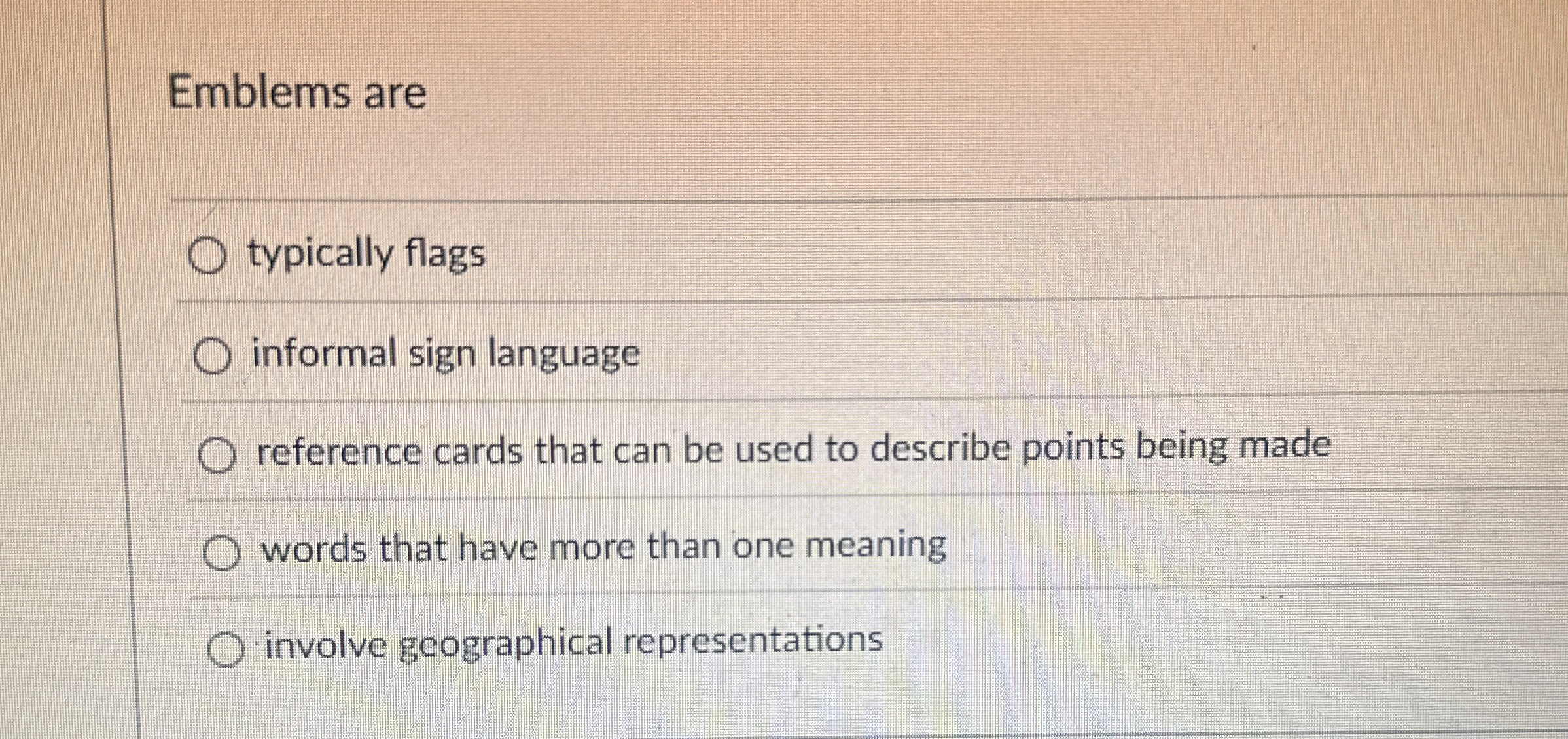  Emblems are typically flags informal sign language reference cards that can