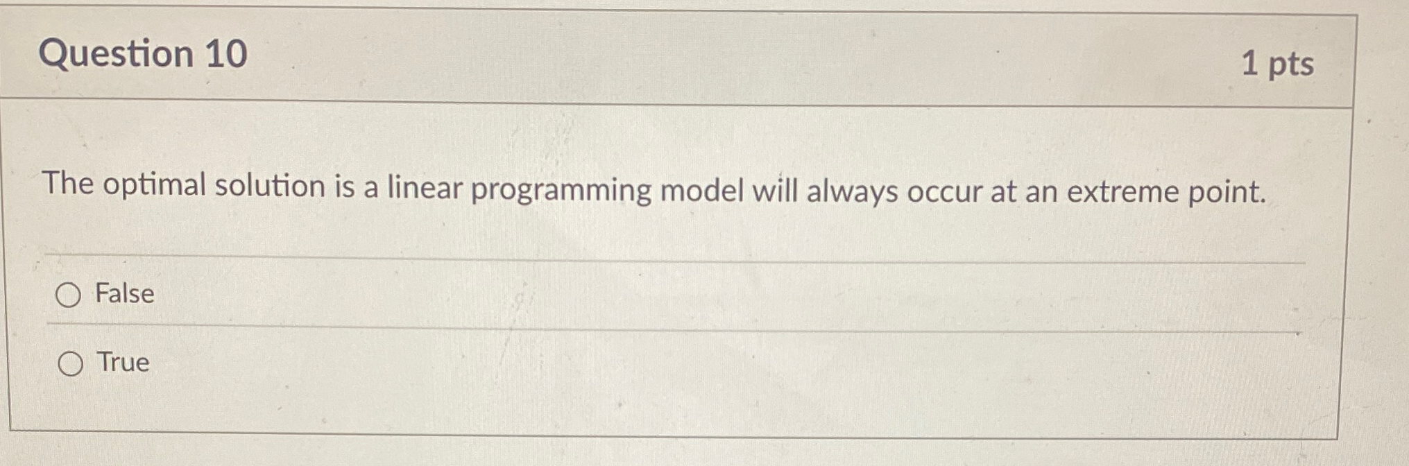  Question 10 The optimal solution is a linear programming model will