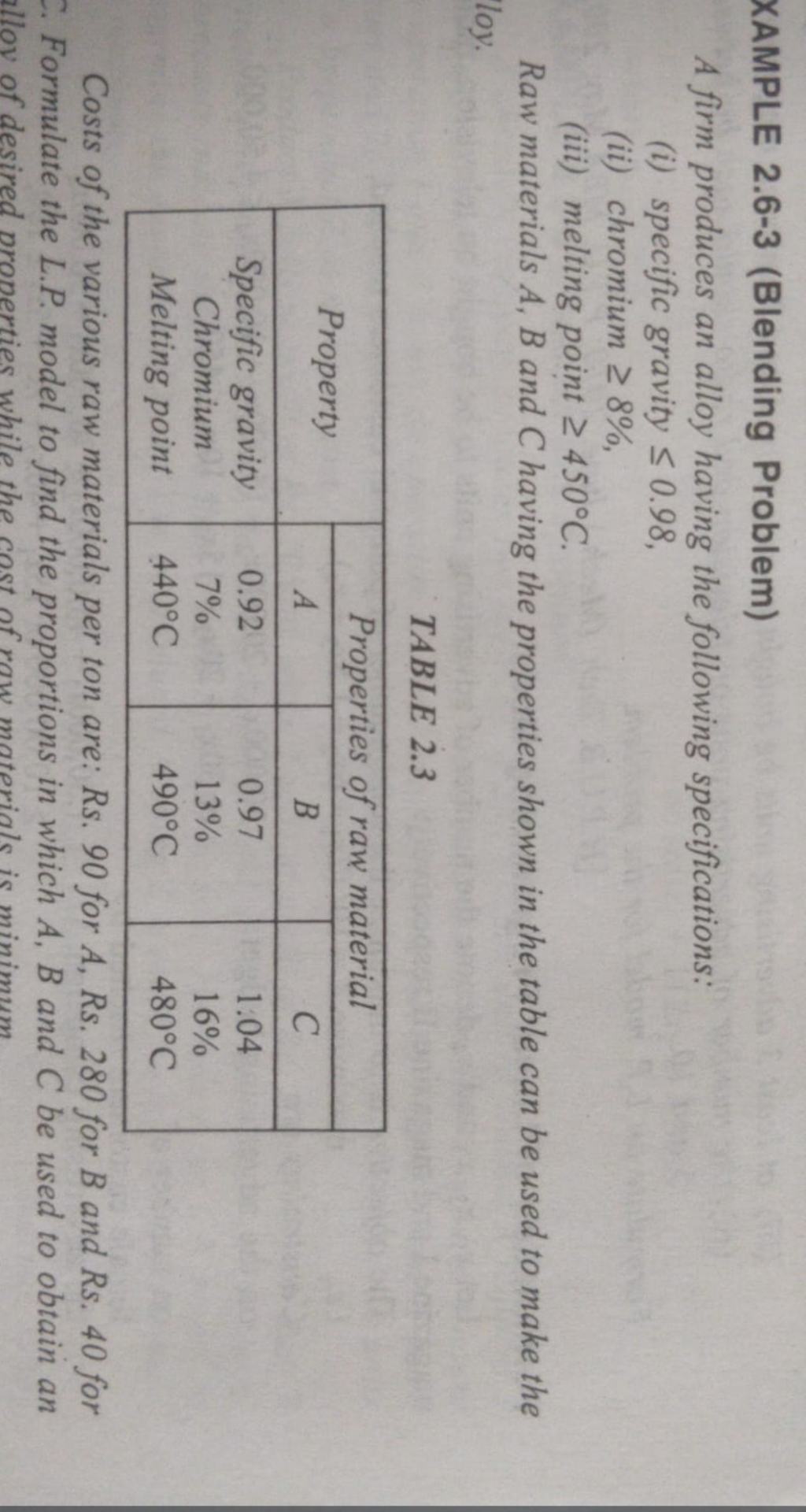  XAMPLE 2.6-3(Blending Problem) A firm produces an alloy having the following