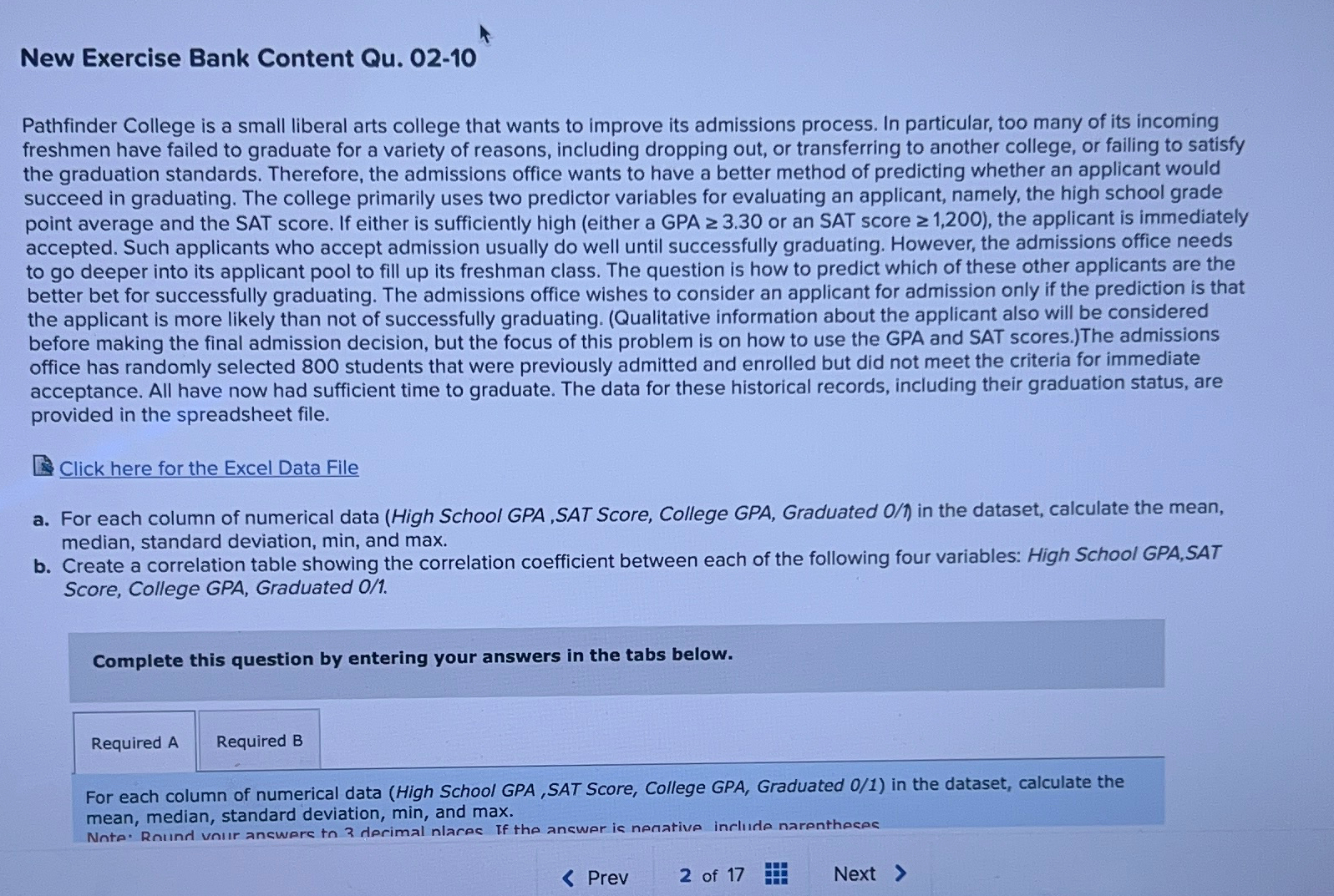  New Exercise Bank Content Qu.02-10 Pathfinder College is a small liberal