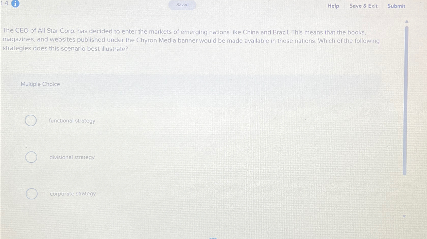  1-4(i) Saved Help Save & Exit Submit The CEO of All