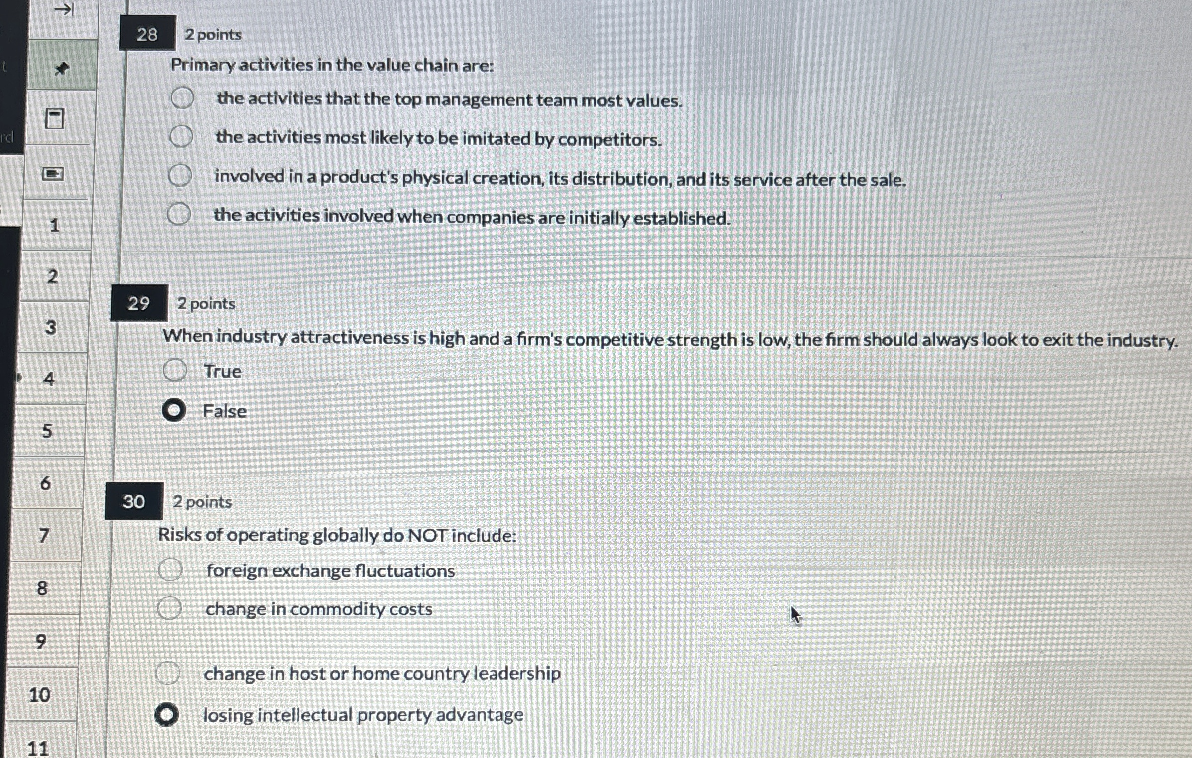 28 2 points Primary activities in the value chain are: the