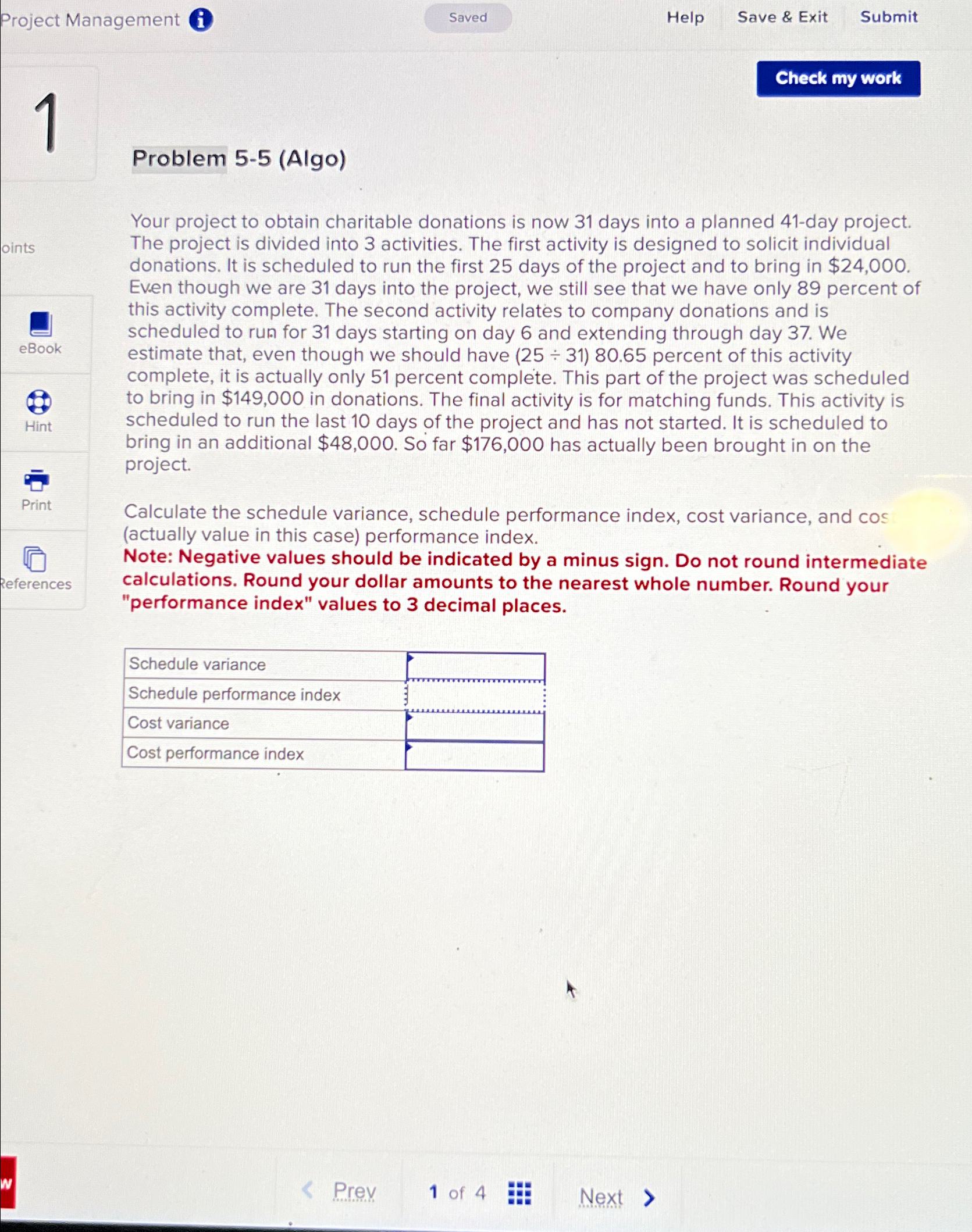  Project Management Help Save & Exit Submit Problem 5-5(Algo) oints Your