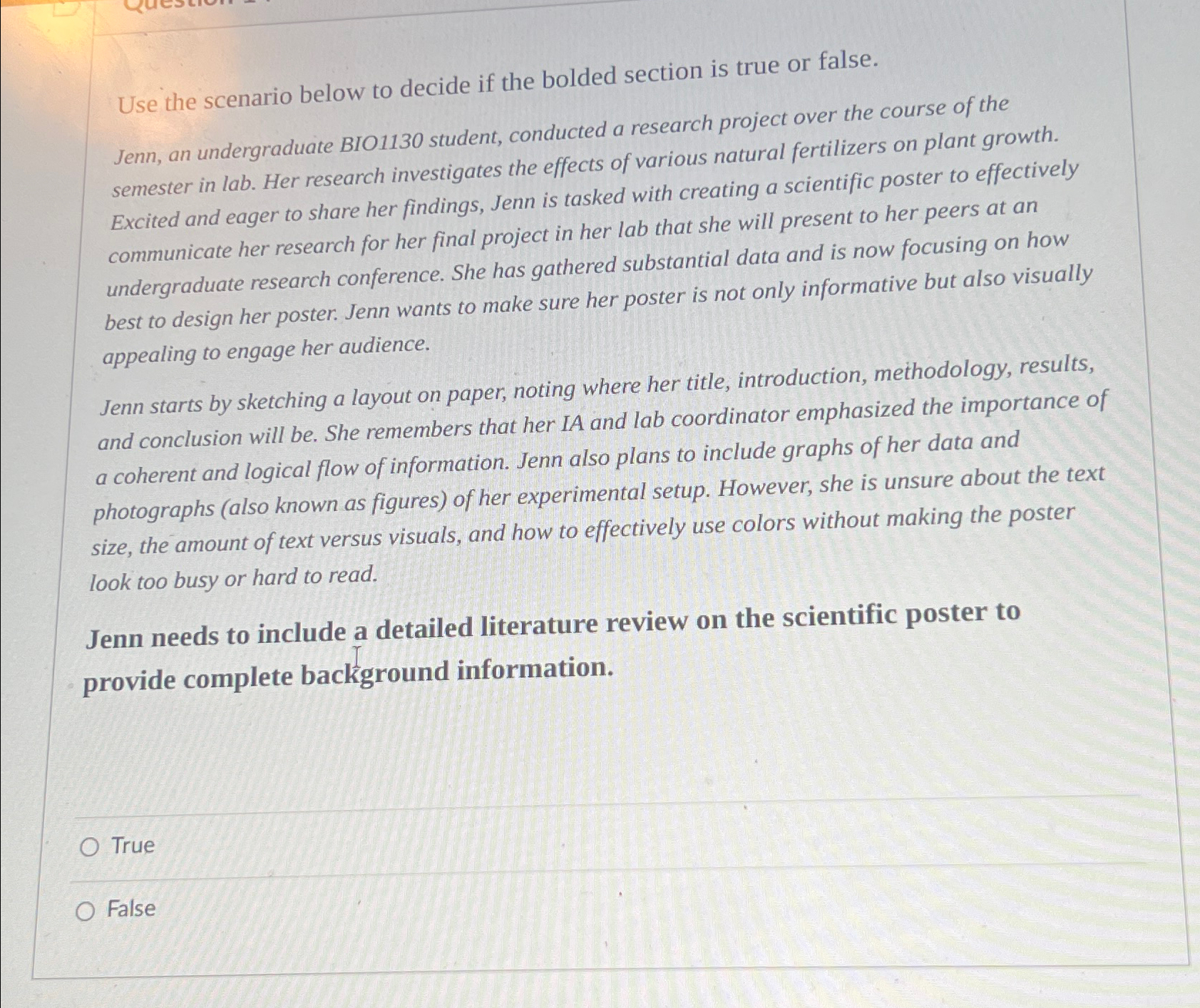 Use the scenario below to decide if the bolded section is