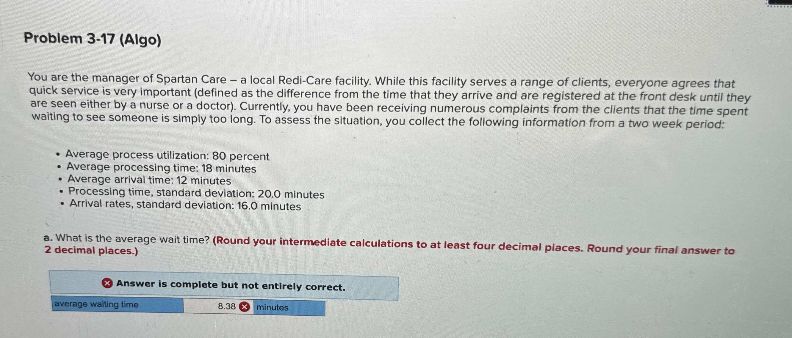  Problem 3-17(Algo) You are the manager of Spartan Care - a