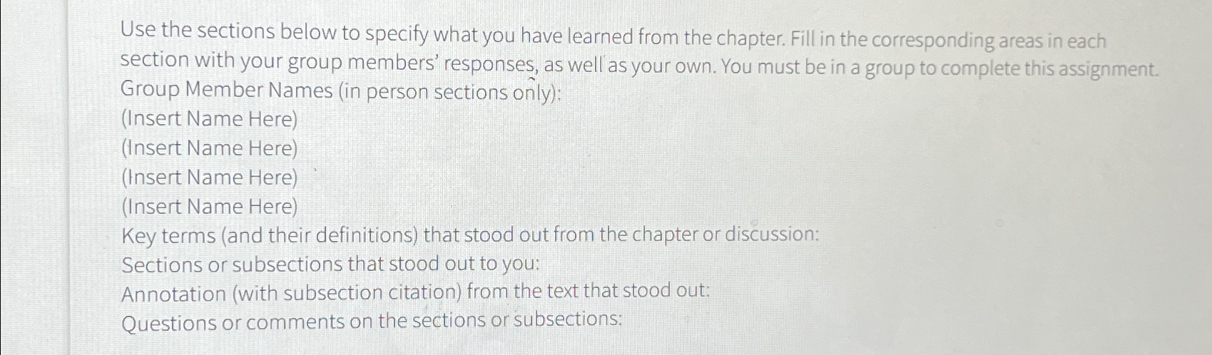  Use the sections below to specify what you have learned from