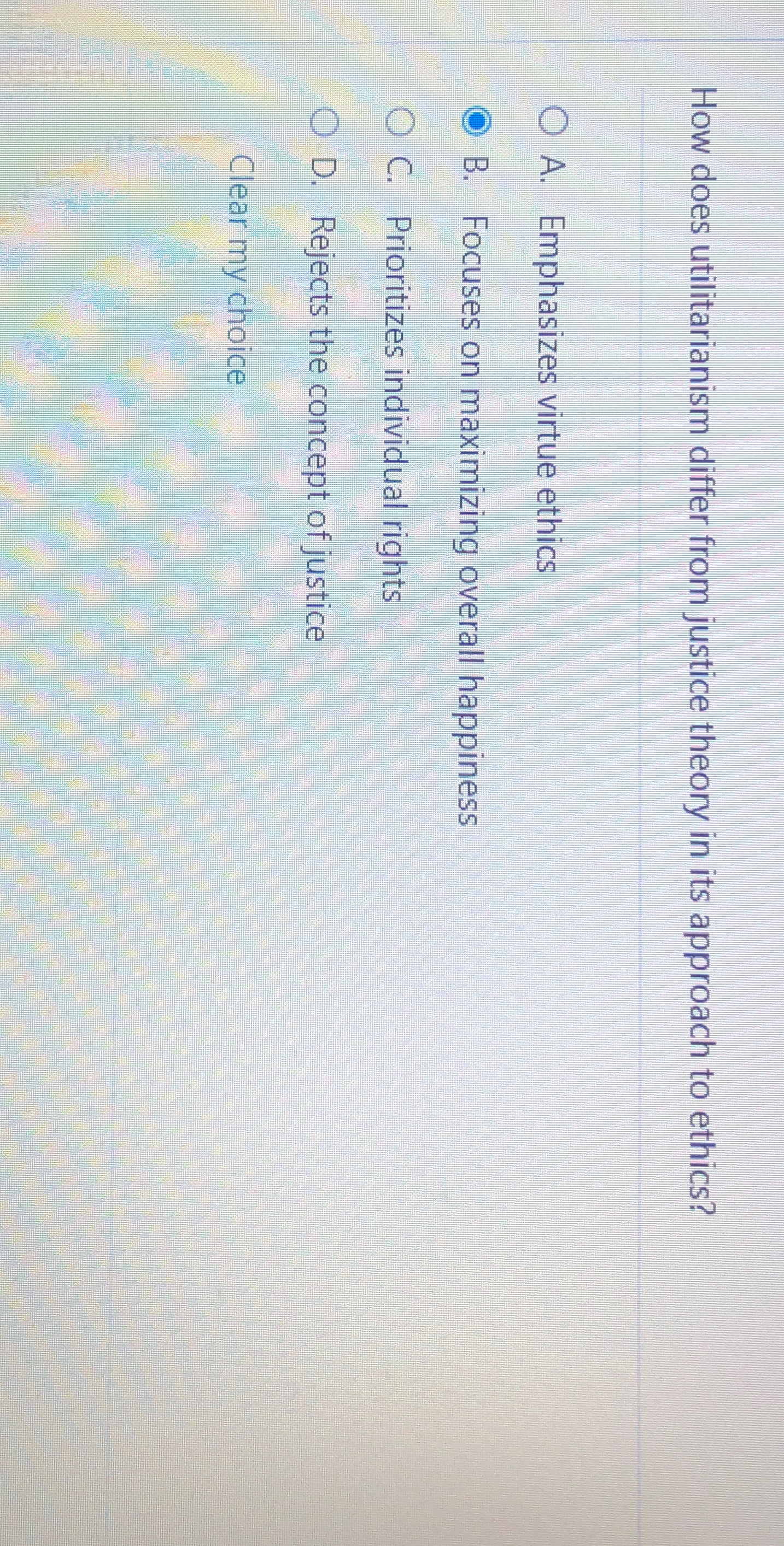  How does utilitarianism differ from justice theory in its approach to