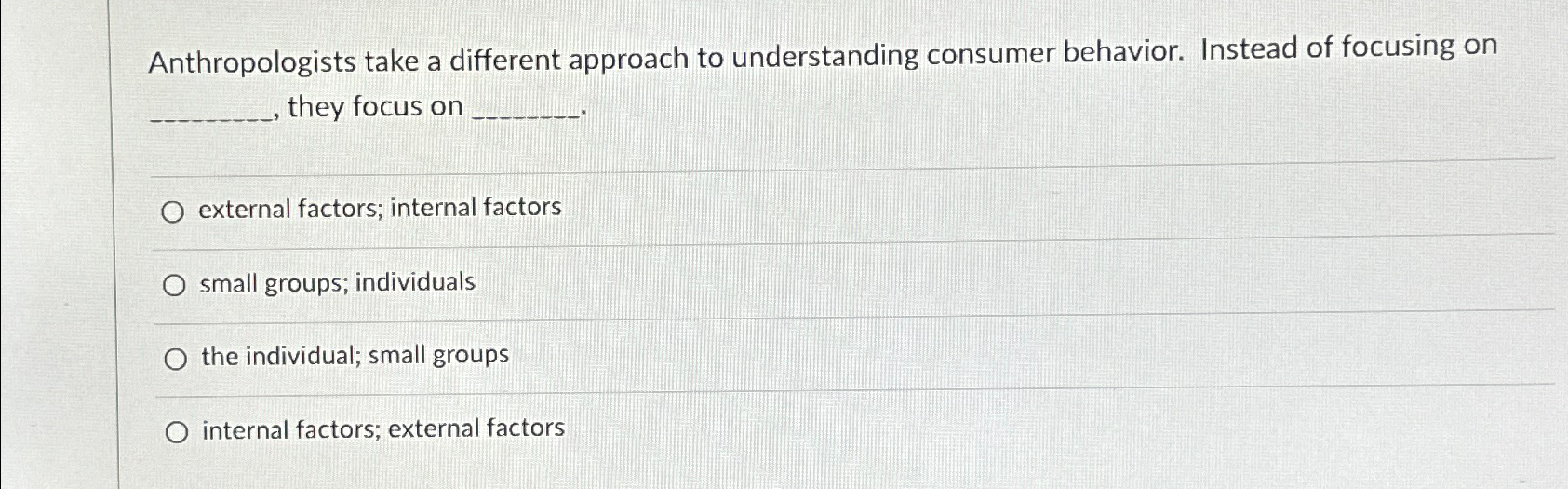  Anthropologists take a different approach to understanding consumer behavior. Instead of