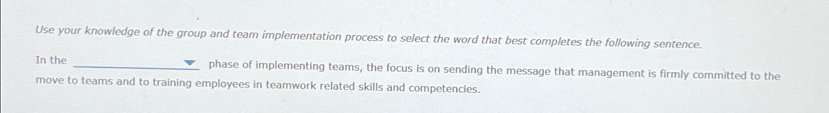  Use your knowledge of the group and team implementation process to