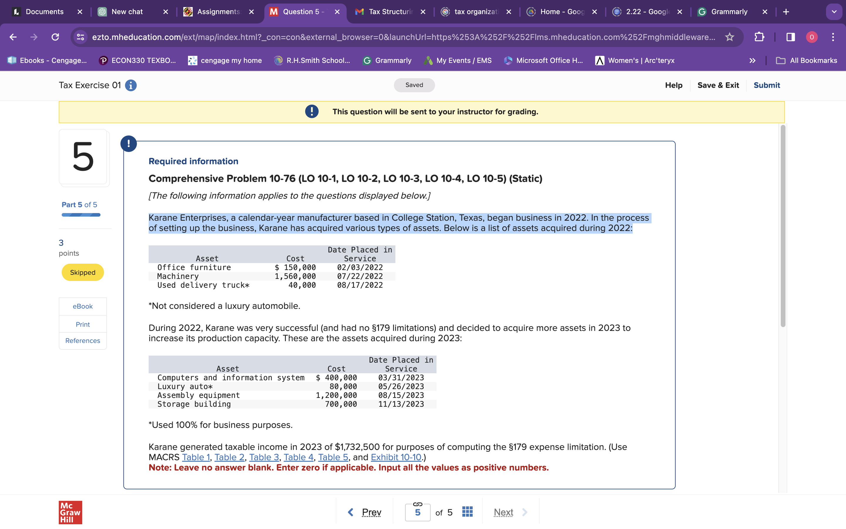  Documents X New chat X Assignments: X M Question 5 -