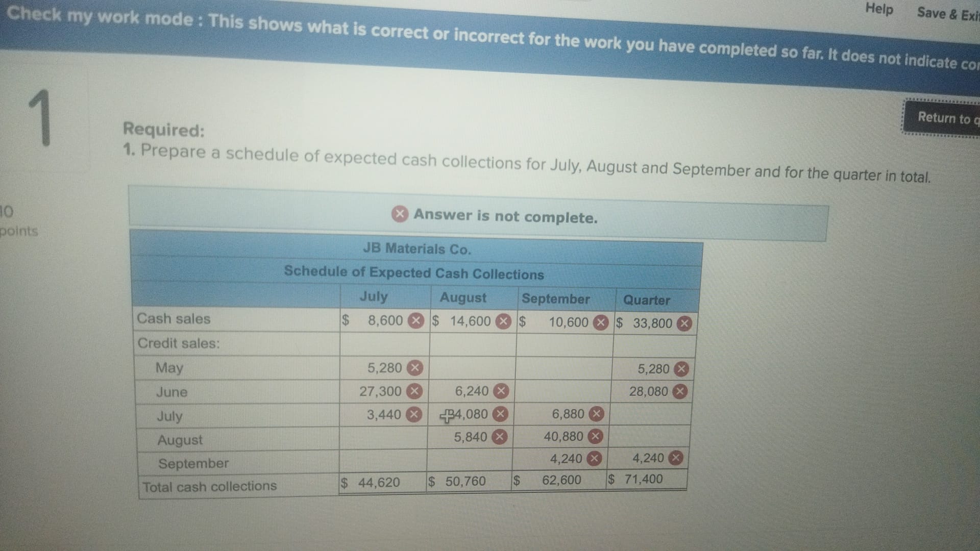 indicate completion. Return to question JB Materials Co. is a distributor that