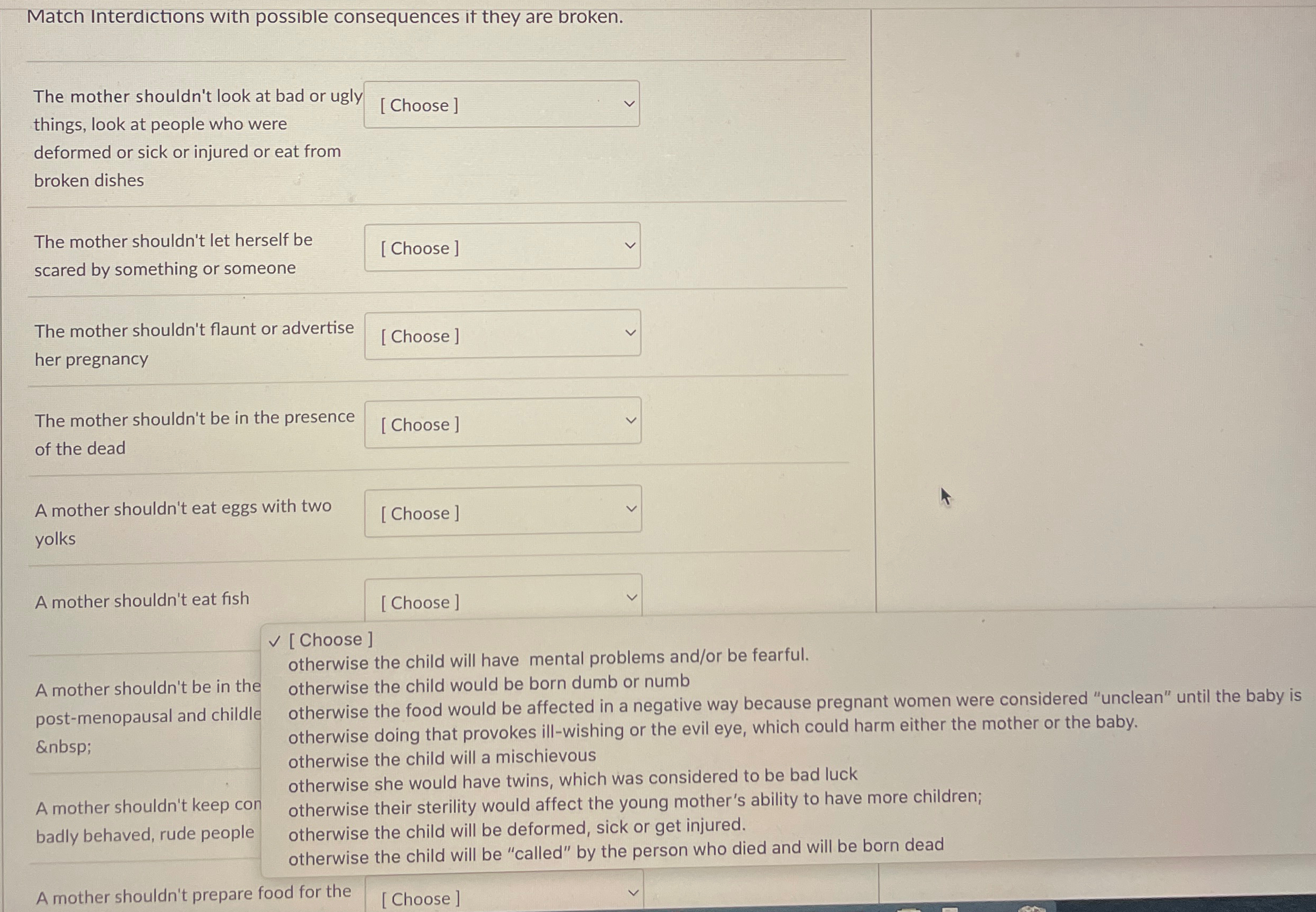  Match Interdictions with possible consequences it they are broken. The mother