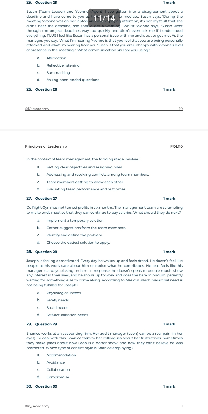  Question 25 1 mark Susan (Team Leader) and Yvonne (Agent) have