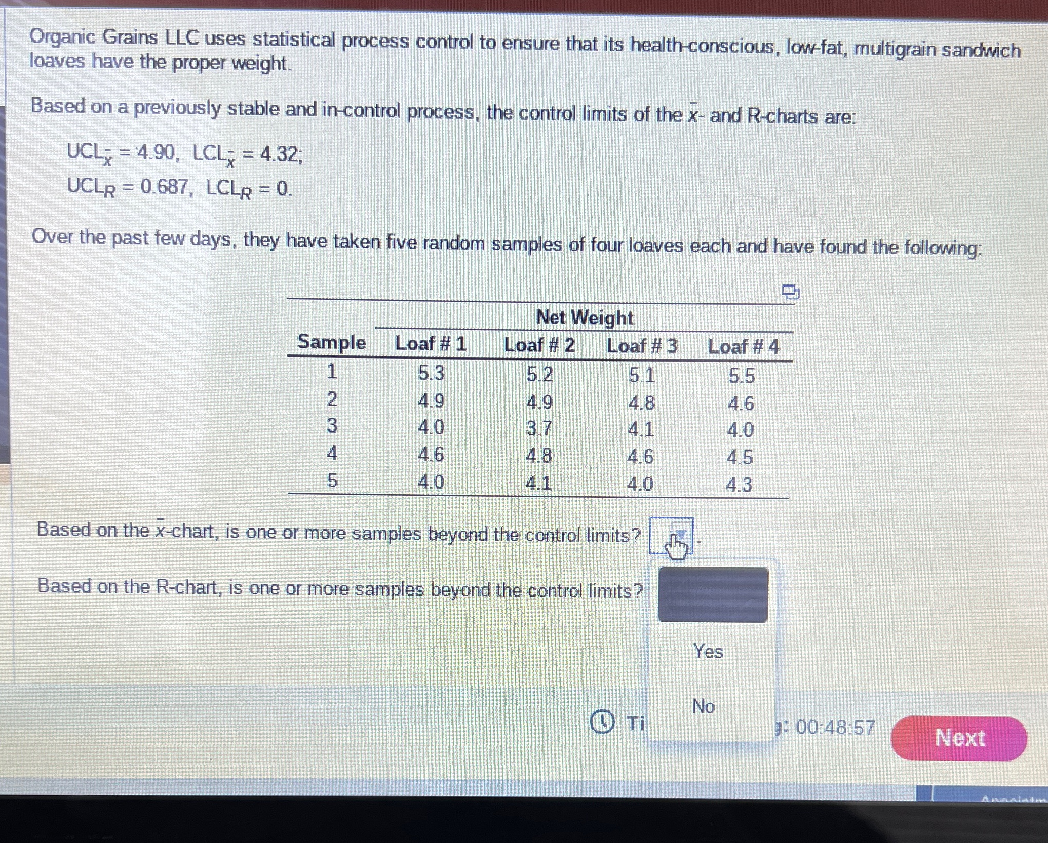  Organic Grains LLC uses statistical process control to ensure that its