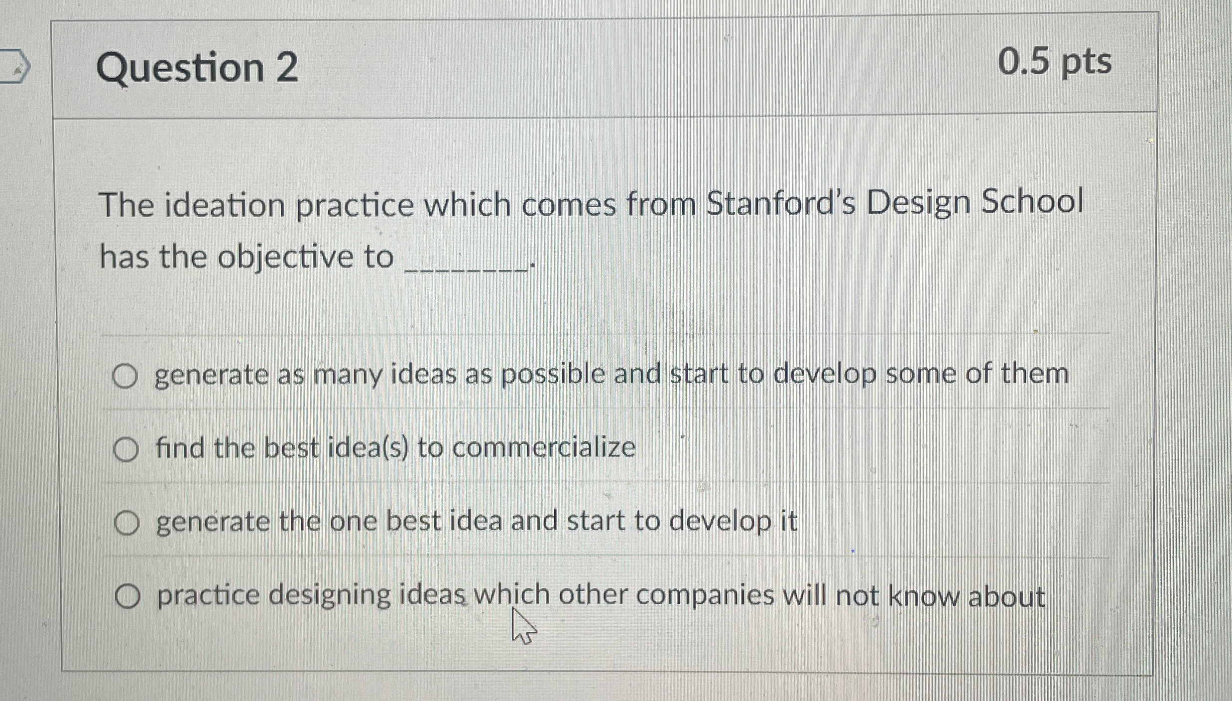  Question 2 The ideation practice which comes from Stanford's Design School