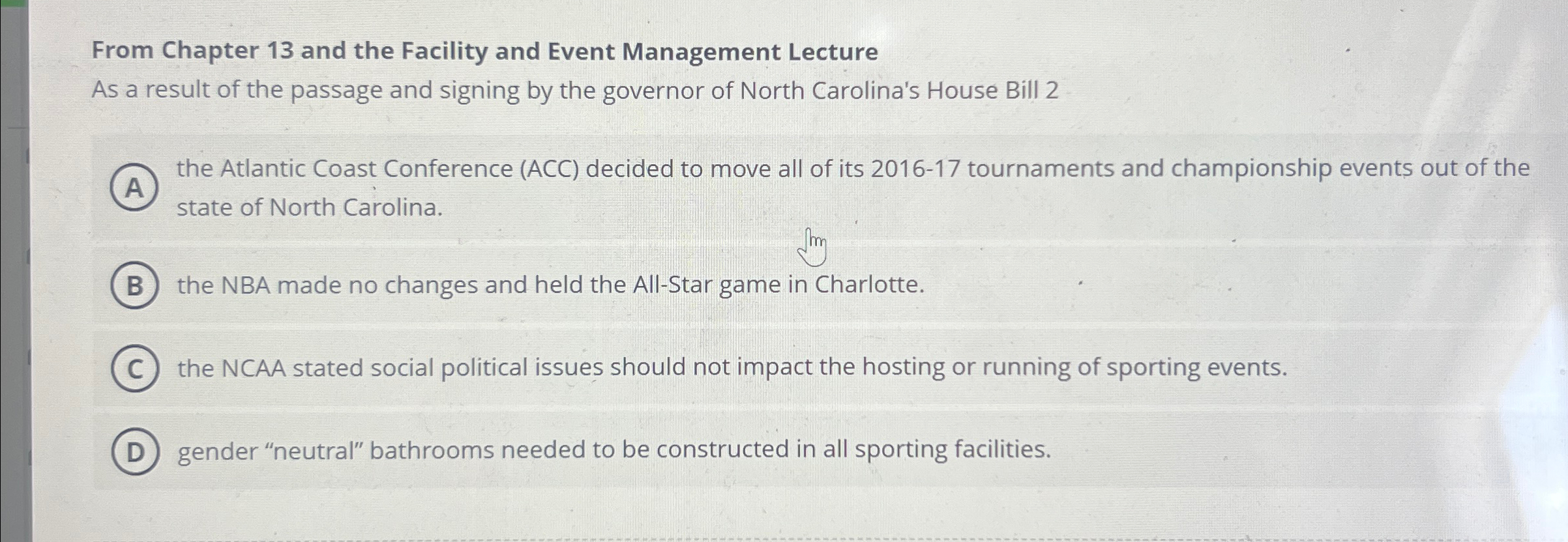  From Chapter 13 and the Facility and Event Management Lecture As