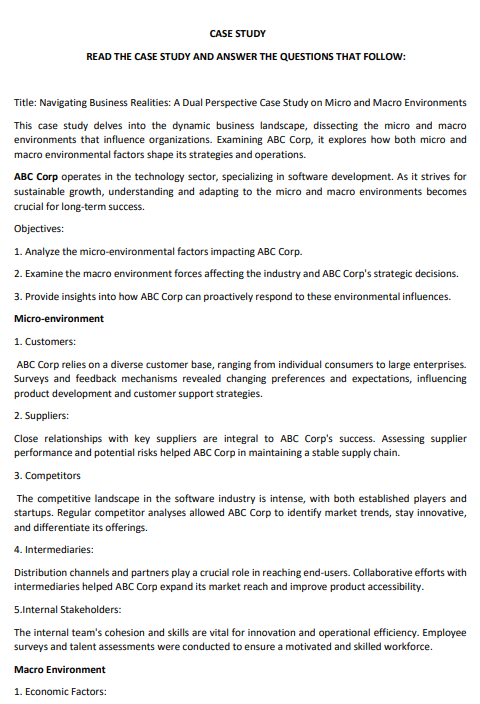  CASE STUDY READ THE CASE STUDY AND ANSWER THE QUESTIONS THAT