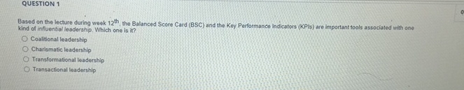  QUESTION 1 Based on the lecture during week 12th, the Balanced